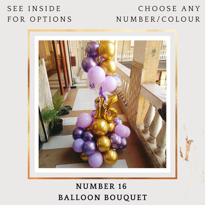 16th Birthday Balloons - Customise Number balloon Bouquet - For Birthday or anniversary