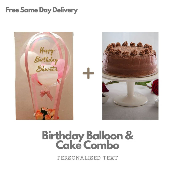 Best Seller Balloon Flower Bouquet and Cake - Birthday - Order Cake with Online Gifts - Personalised text C-BFCST