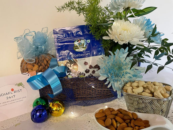 Gifts for Him - Blue Like the Ocean - Gift Hamper - Same Day Delivery - Seeds, Dates and Dry Fruits C-GBF