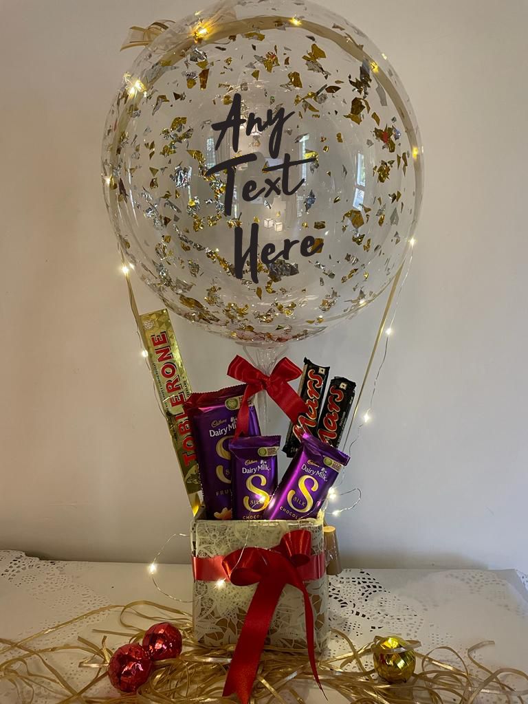 Home delivery online Confetti Balloon Bouquet with Chocolates -  Personalised Text - Send for any ocassion