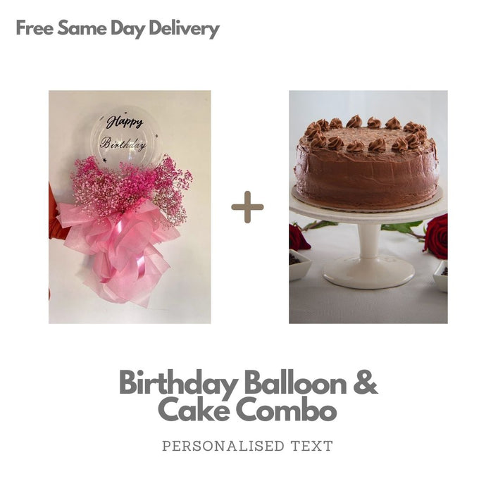 Anniversary Balloon Flower Bouquet and Cake - Birthday or Anniversary - Order Cake with Online Gifts - Personalised text C-BFCST