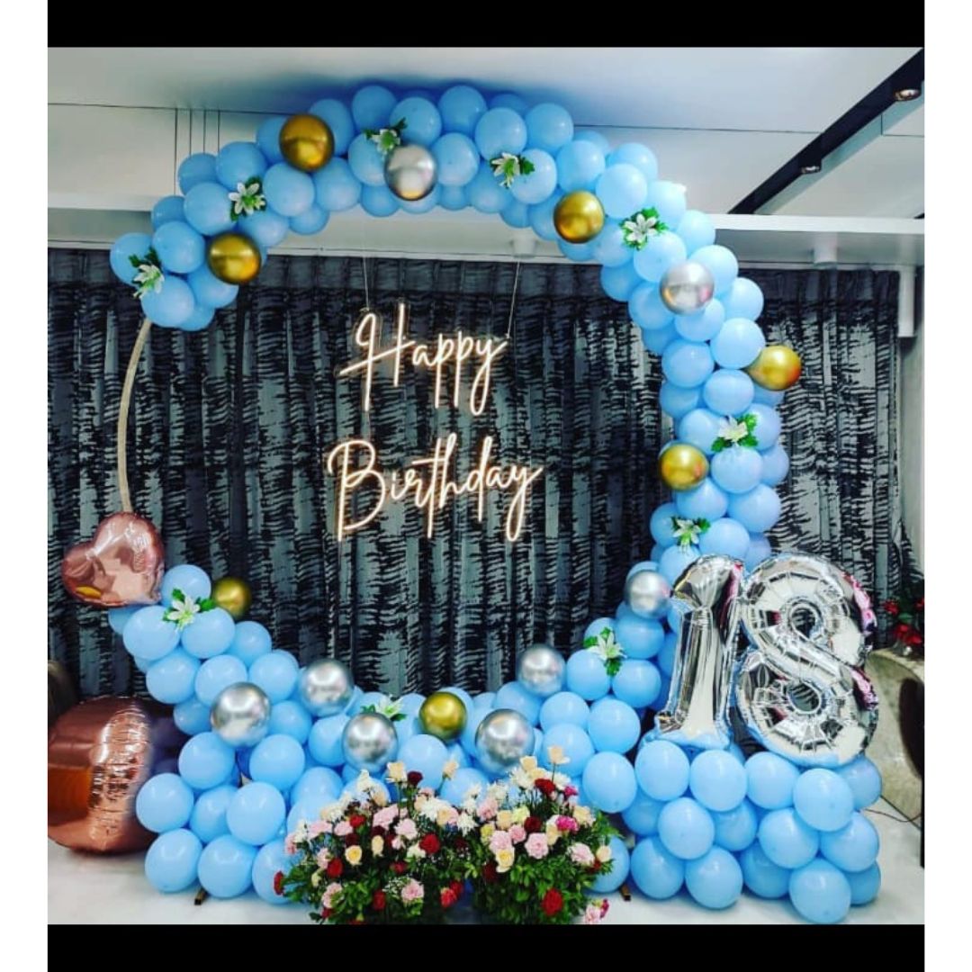 Same Day Balloon Decoration - Blue, Silver and Gold