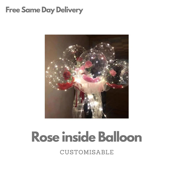 Illuminated balloon 5 Pink and Red Roses inside Transparent Balloon for birthday Best gift for your valentine C-BFST