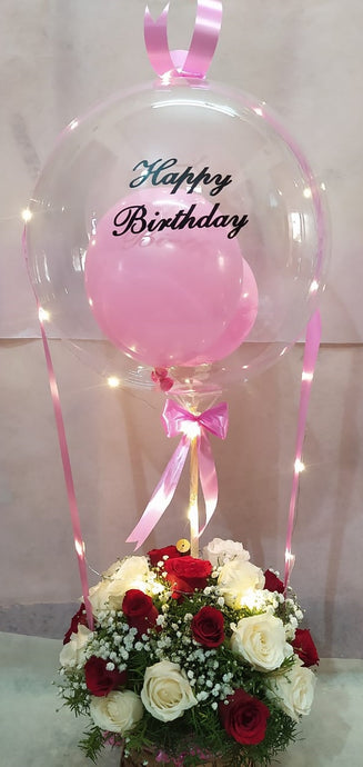 Customised balloons Add message printed text clear balloon - with LED lights C-BFST