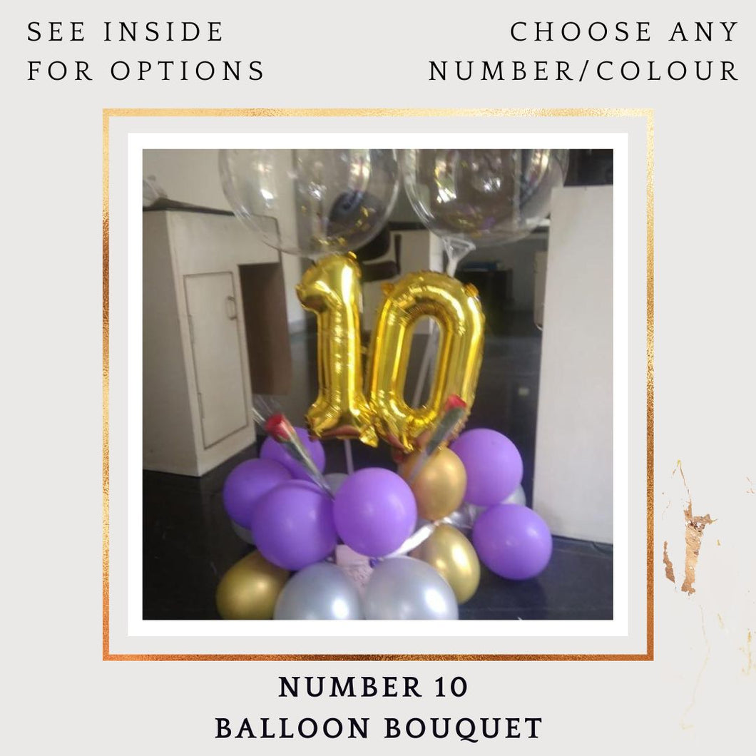 10th Birthday Balloon or Anniversary Balloons - Customise Number balloon Bouquet I-AFBO