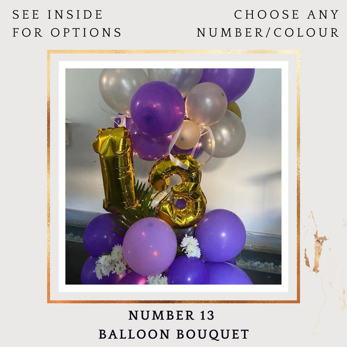 13th Birthday balloon or Anniversary Balloons - Customise Number balloon Bouquet I-AFBO