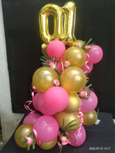 Load image into Gallery viewer, 1st Birthday Balloon Bouquet or Anniversary Balloons - Customise Number balloon - Pink and Gold - Gold Foil Number Balloons
