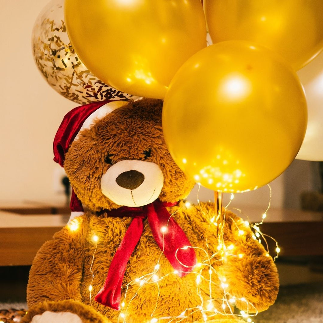 2 feet teddy with Balloons, 1 Confetti Balloon & Lights C-TBB