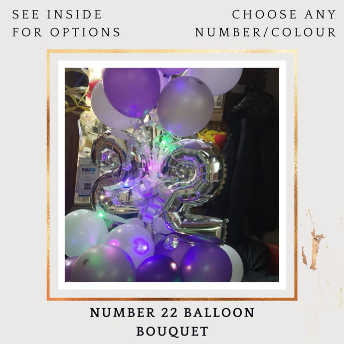 22nd Birthday Balloons - Customise Number balloon Bouquet - For Birthday or anniversary I-AFBO