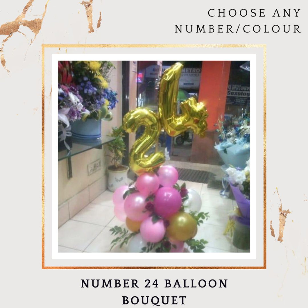 24th Birthday Balloons - Customise Number balloon Bouquet - For Birthday or anniversary I-AFBO