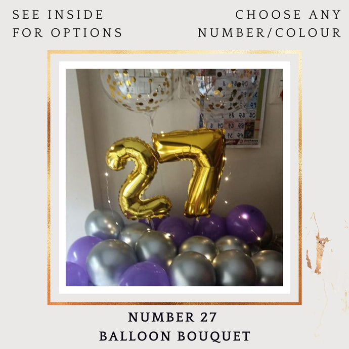 27th Birthday Balloon or Anniversary Balloons - Customise Number balloon Bouquet I-AFBO