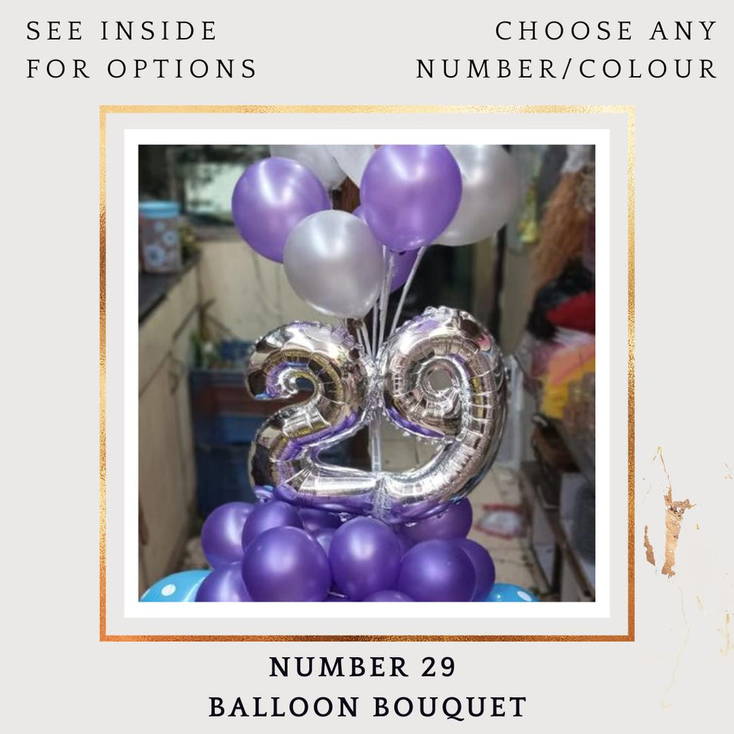 29th Birthday balloon or Anniversary Balloons - Customise Number balloon Bouquet - silver and purple