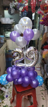 Load image into Gallery viewer, 29th Birthday balloon or Anniversary Balloons - Customise Number balloon Bouquet - silver and purple
