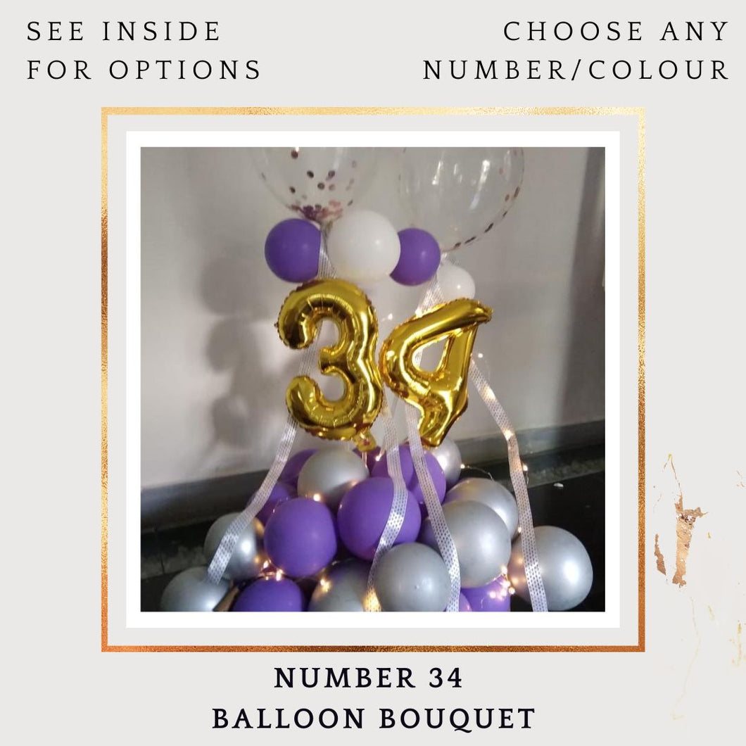 34th Birthday Balloon or Anniversary Balloons - Customise Number balloon Bouquet I-AFBO