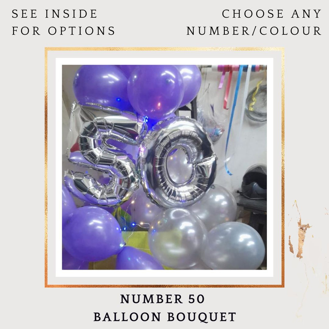 50th Birthday Balloon or Anniversary Balloons - Customise Number balloon Bouquet I-AFBO