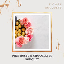 Load image into Gallery viewer, 6 Pink Roses flower bouquet with 6 Ferrero Rocher Chocolates for Valentine&#39;s or Birthday C-FCB
