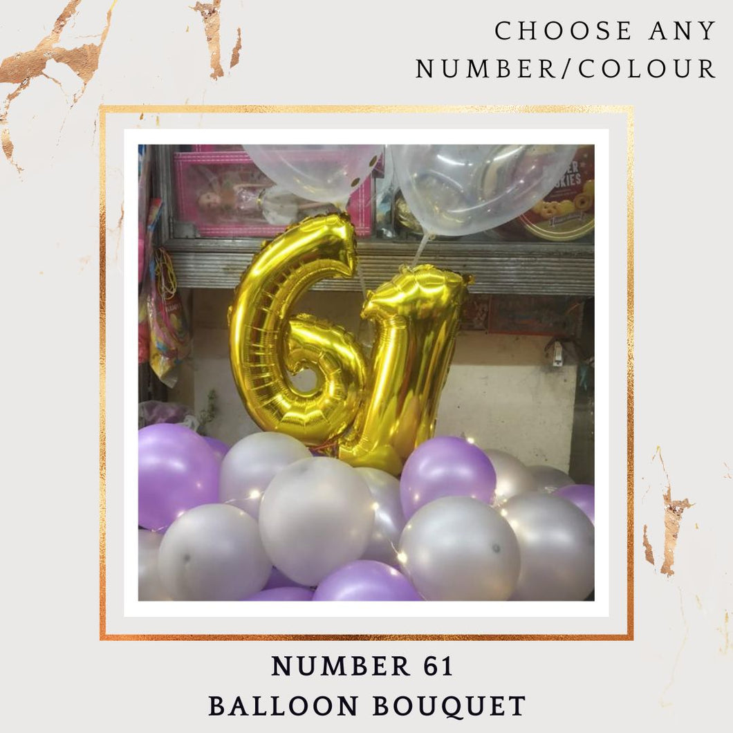 61st Birthday Balloons - Customise Number balloon Bouquet - For Birthday or anniversary I-AFBO