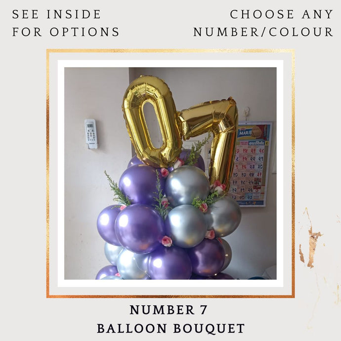 7th Birthday Balloon or Anniversary Balloons - Customise Number balloon Bouquet I-AFBO
