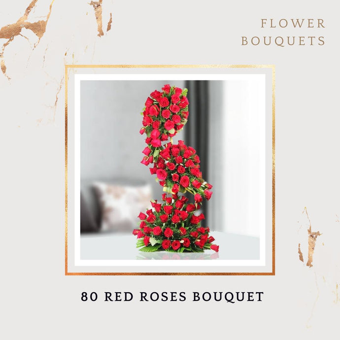 80 Red Roses Flower Bouquet - Birthday, Valentine's Day or Anniversary - Free Same Day Delivery