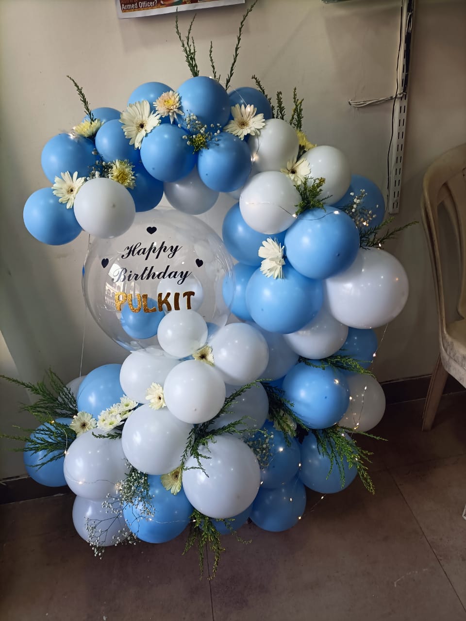 Balloon Bouquet - Large personalised balloons Blue and White small balloons with Happy Birthday or any printed text Balloon I-FBO
