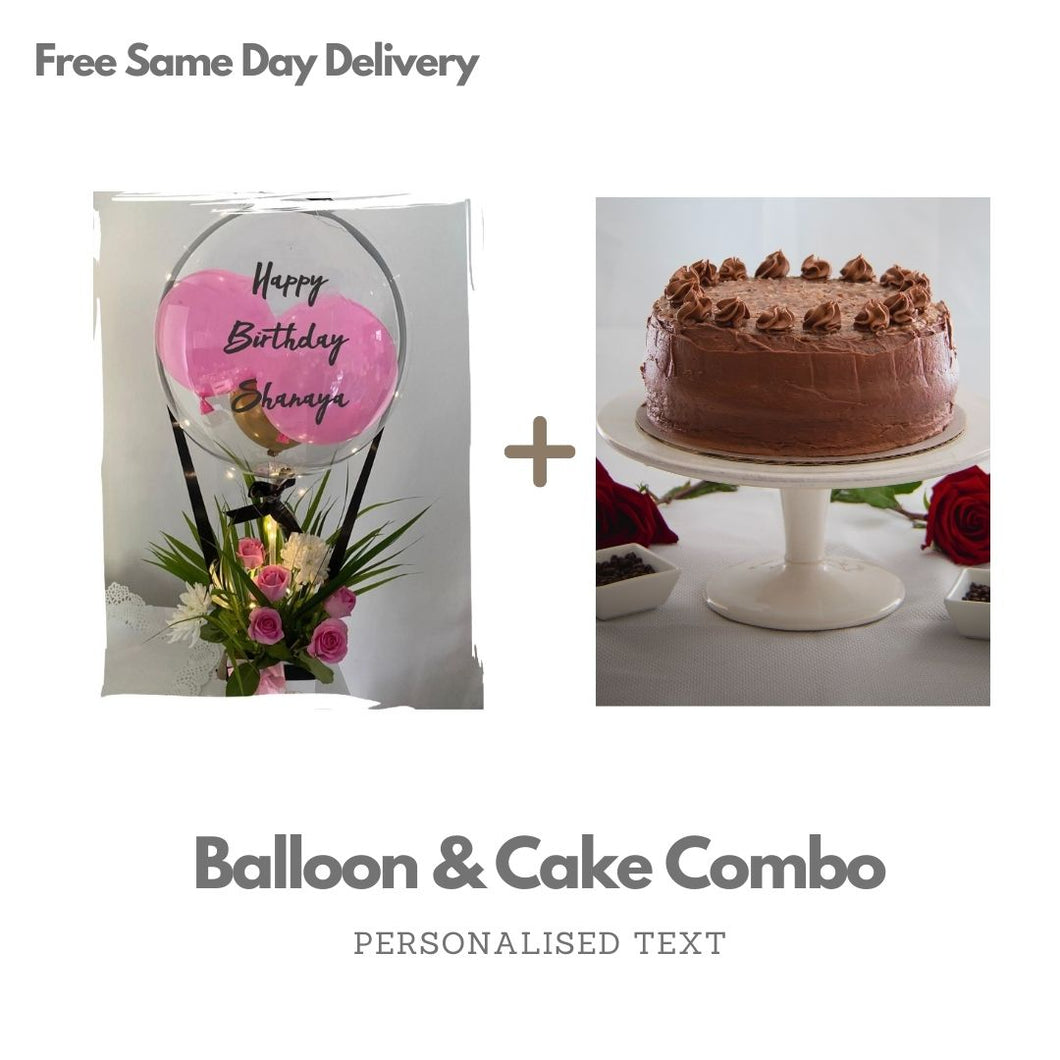 Balloon Flower Bouquet and Cake - For Birthday Order Cake with Online Gifts - Personalised text C-BFCST