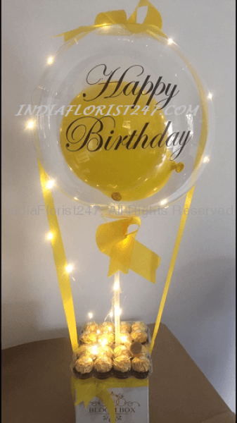 Balloon with Happy Birthday printed message text on Transparent balloon with Chocolates