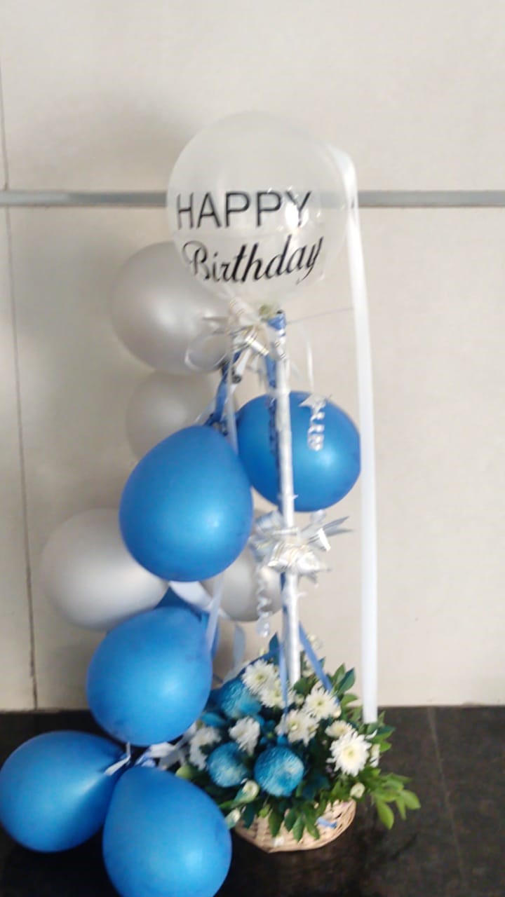 Balloons for birthday party Happy Birthday text on Balloon Arrangement - Air filled Transparent Balloon I-AFBO