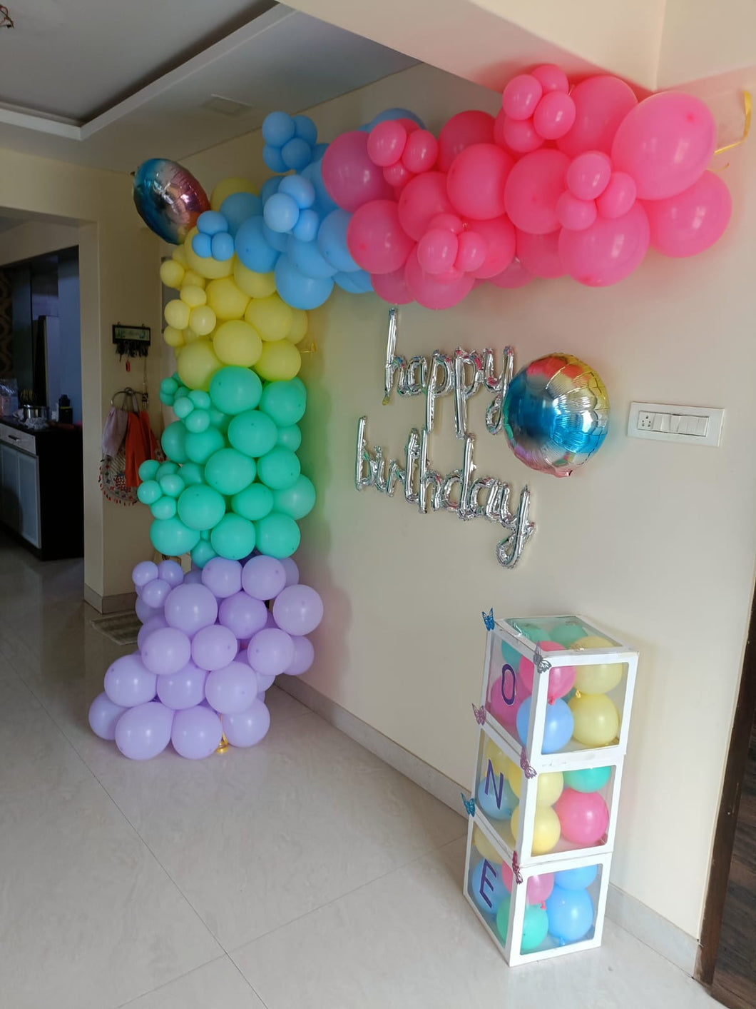 Birthday Balloon Decoration - Pretty colours on the wall