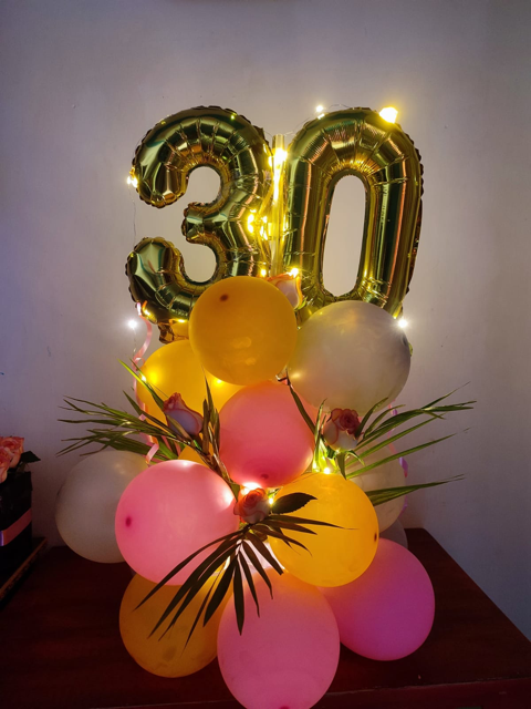 CHOOSE YOUR NUMBER - Pink/Yellow/Silver - Number balloon Bouquet - For Birthday or happy anniversary balloons I-AFBO