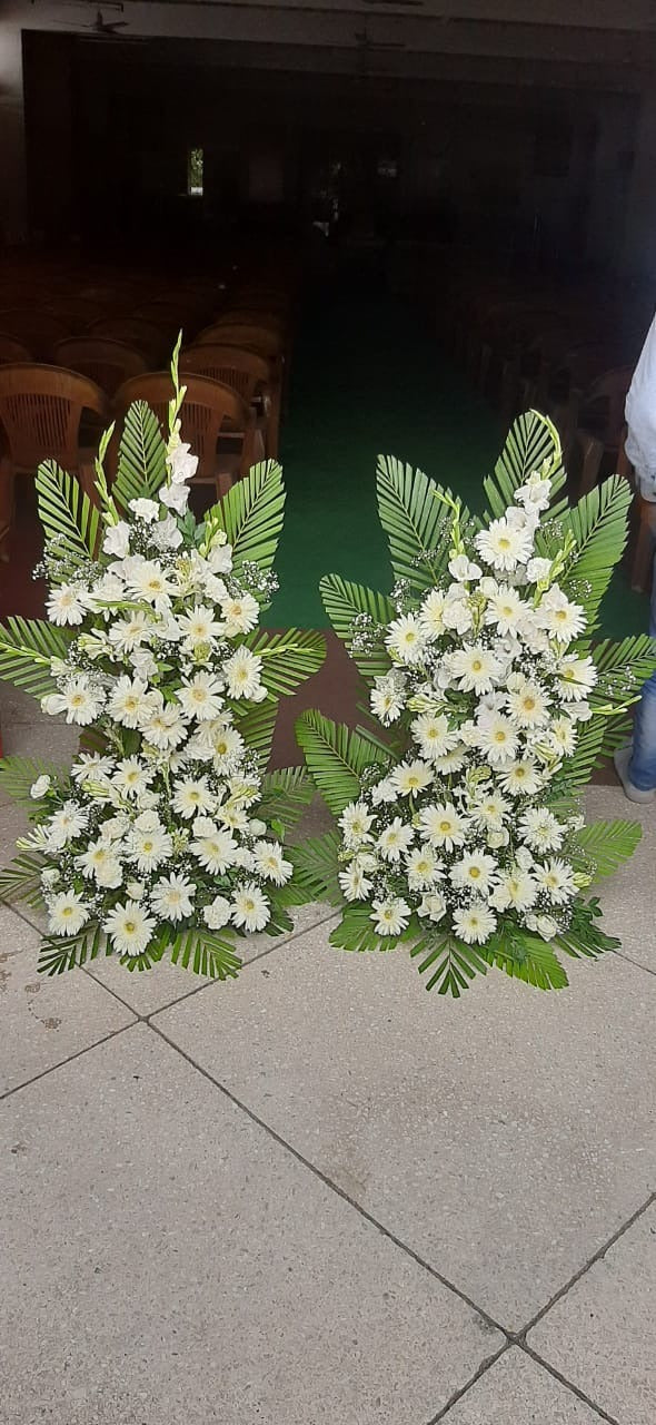 Condolence Flowers - 2 White Flower Baksets