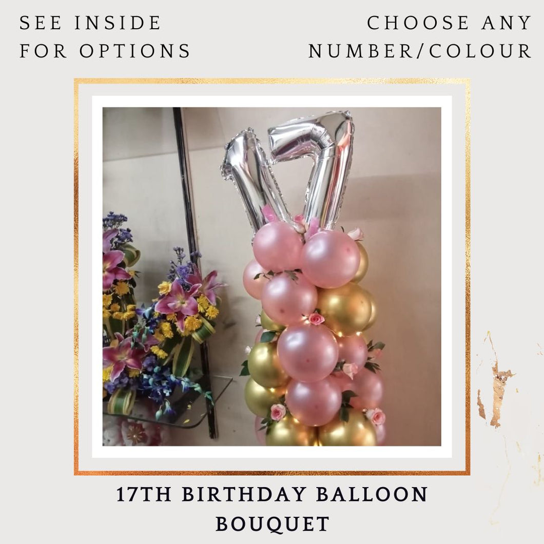 17th Birthday Balloon or Anniversary Balloons - Customise Number balloon Bouquet - Pink, Gold and Silver