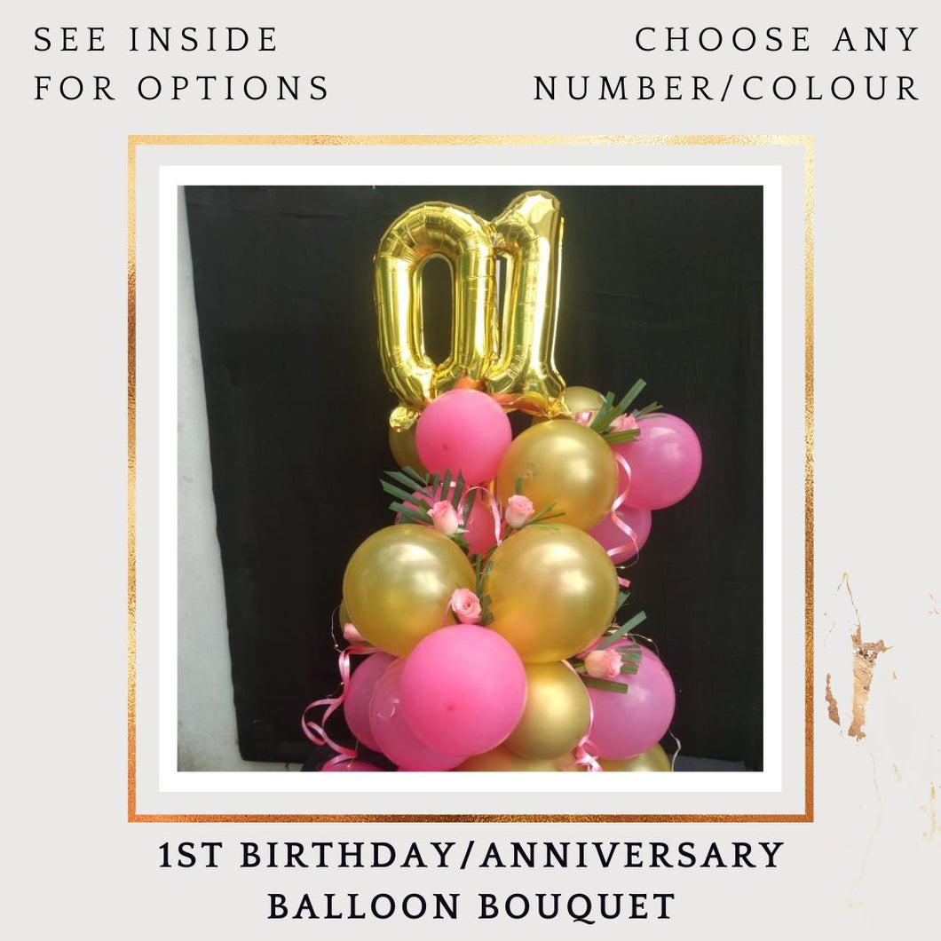 1st Birthday Balloon Bouquet or Anniversary Balloons - Customise Number balloon - Pink and Gold - Gold Foil Number Balloons