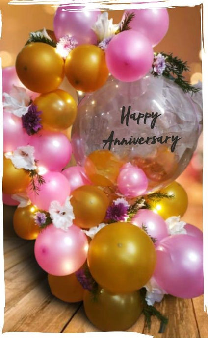 Customised Anniversary Balloon Bouquet printed text flowers box for same day delivery I-AFBO