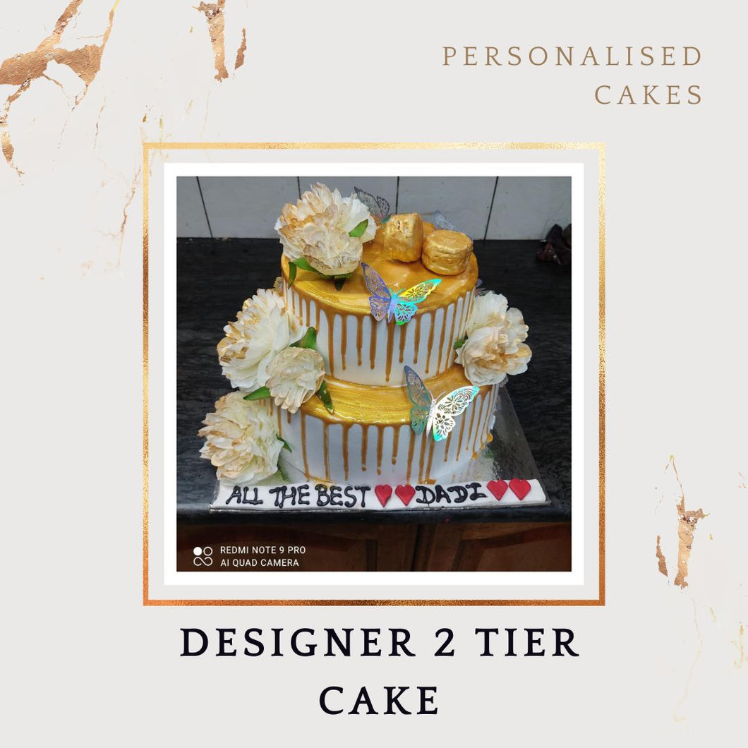 Designer White & Gold Theme Design - Customised Cake - Choose Flavour - Choose Topper I-CO