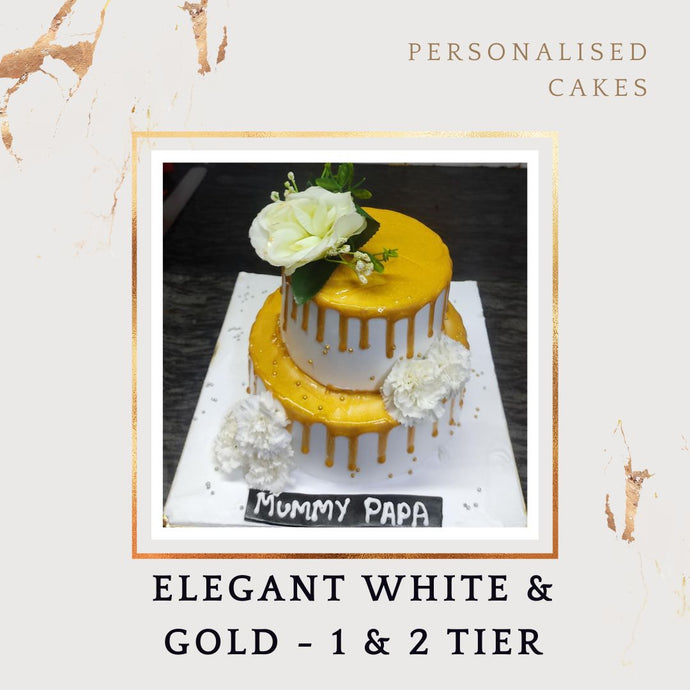 Elegant White & Gold Design - Customised Cake - Choose Flavour - Choose Topper I-CO