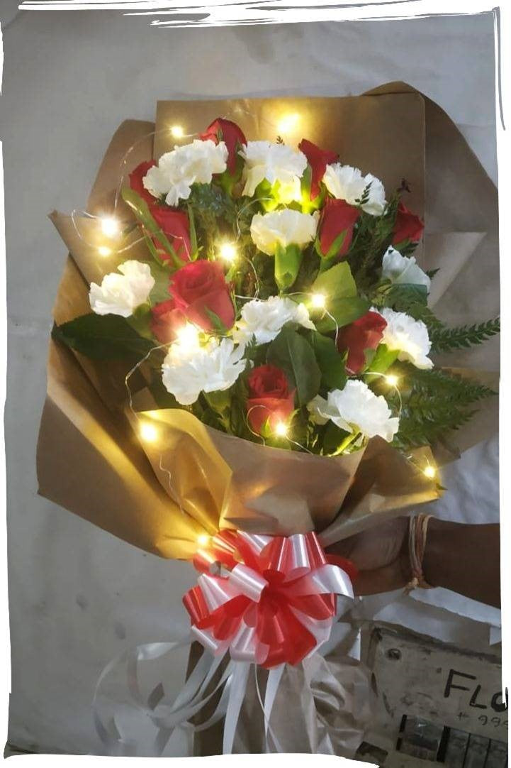 Flower Bouquet with led string lights Paper Wrapping I-FBO
