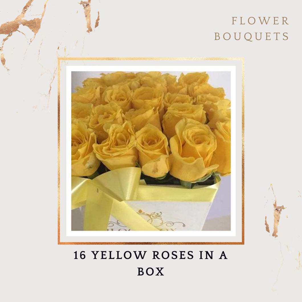 Flowers in a box Yellow roses in box for birthday or anniversary 16 roses I-FBO