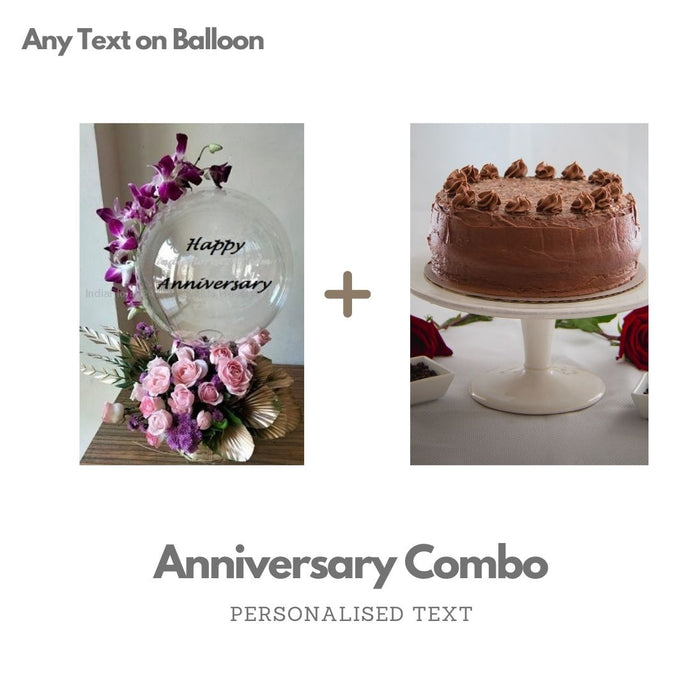 Happy Anniversary Balloon Flower Bouquet and Cake - Order Cake with Online Gifts - Personalised text C-BFCST