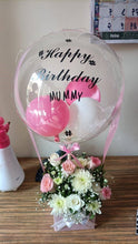 Load image into Gallery viewer, Happy birthday balloons customised- Pink, Gold, Black and White - with lights and printed text C-BFST
