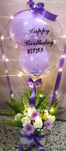 Load image into Gallery viewer, Happy birthday balloons customised- Pink, Gold, Black and White - with lights and printed text C-BFST
