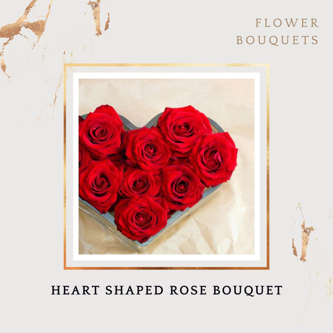 Heart Flower Bouquet of 10 Red Roses for Valentine's I-FBO