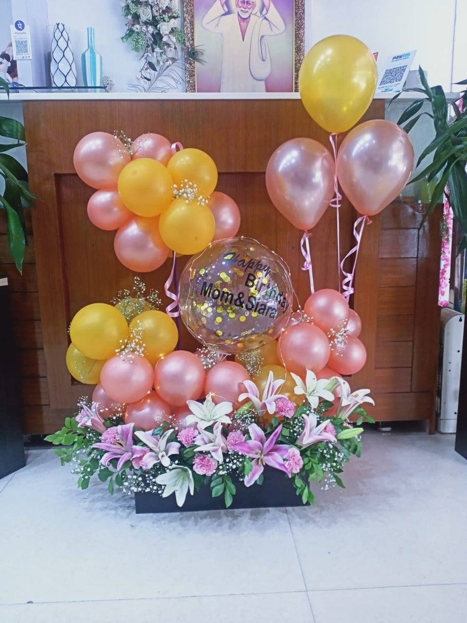 Large Balloon Arrangement with Premium Flowers Same day delivery for Birthday Anniversary C-BFST