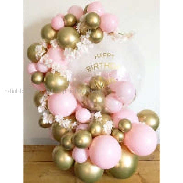 Large personalised balloons Gold and pink small balloons with Happy Birthday with printed text Balloon I-FBO