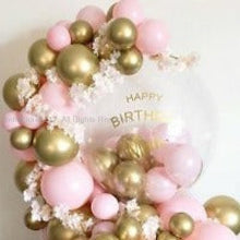 Load image into Gallery viewer, Large personalised balloons Gold and pink small balloons with Happy Birthday with printed text Balloon I-FBO
