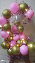 Load image into Gallery viewer, Large personalised balloons Gold and pink small balloons with Happy Birthday with printed text Balloon I-FBO
