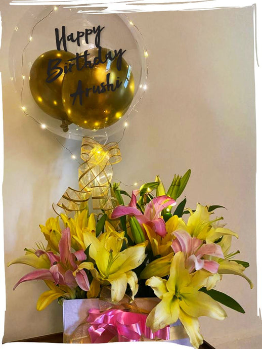 Lilies Balloon Bouquet - Large balloon bouquet - Personalised Text for Birthday and anniversary C-BFST
