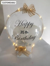 Load image into Gallery viewer, Online delivery of hot air balloons with printed text happy birthday on the clear transparent balloon in India I-AFBO
