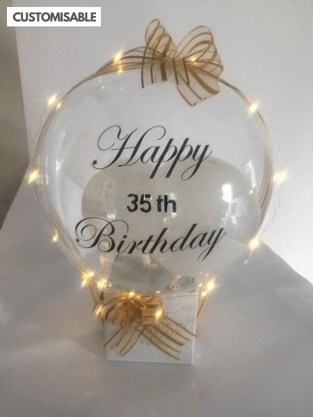 Online delivery of hot air balloons with printed text happy birthday on the clear transparent balloon in India I-AFBO