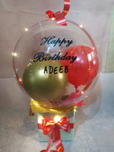 Load image into Gallery viewer, Online delivery of hot air balloons with printed text happy birthday on the clear transparent balloon in India I-AFBO
