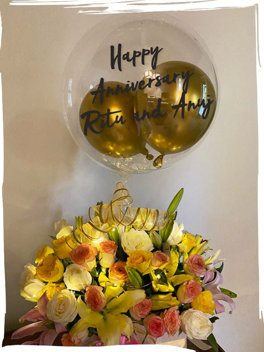 Pastel Roses and Lilies Balloon Bouquet - Large balloon bouquet - Personalised Text for Anniversary C-BFST